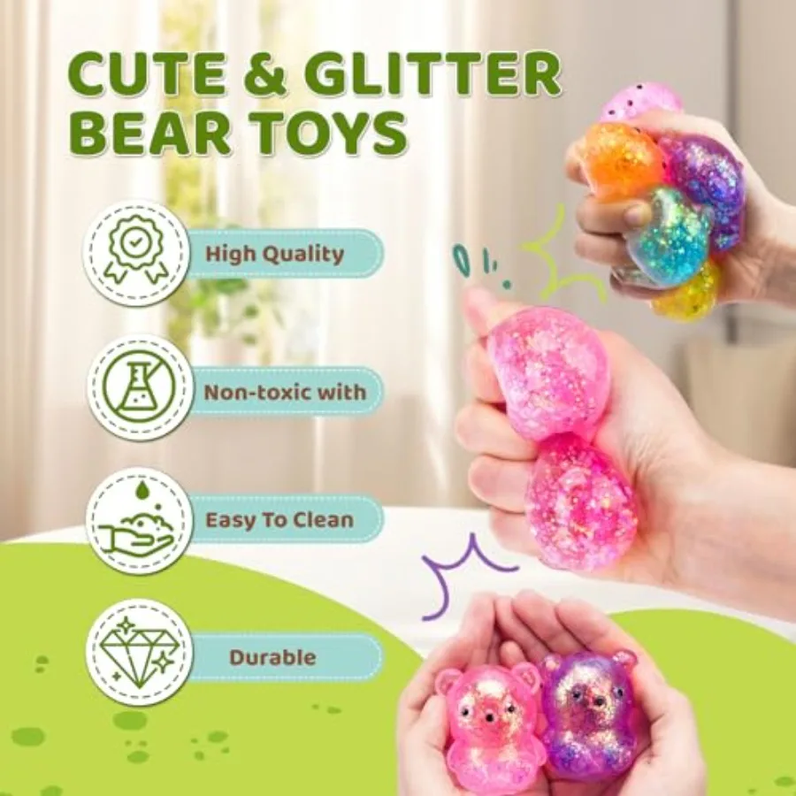 12Pack Fidget Toys Squishy Cute Bear Squeeze Ball, Bulk Squishy Fidget Squeeze Play Toys Pull Stretch Classroom Prize Party Fav view 5