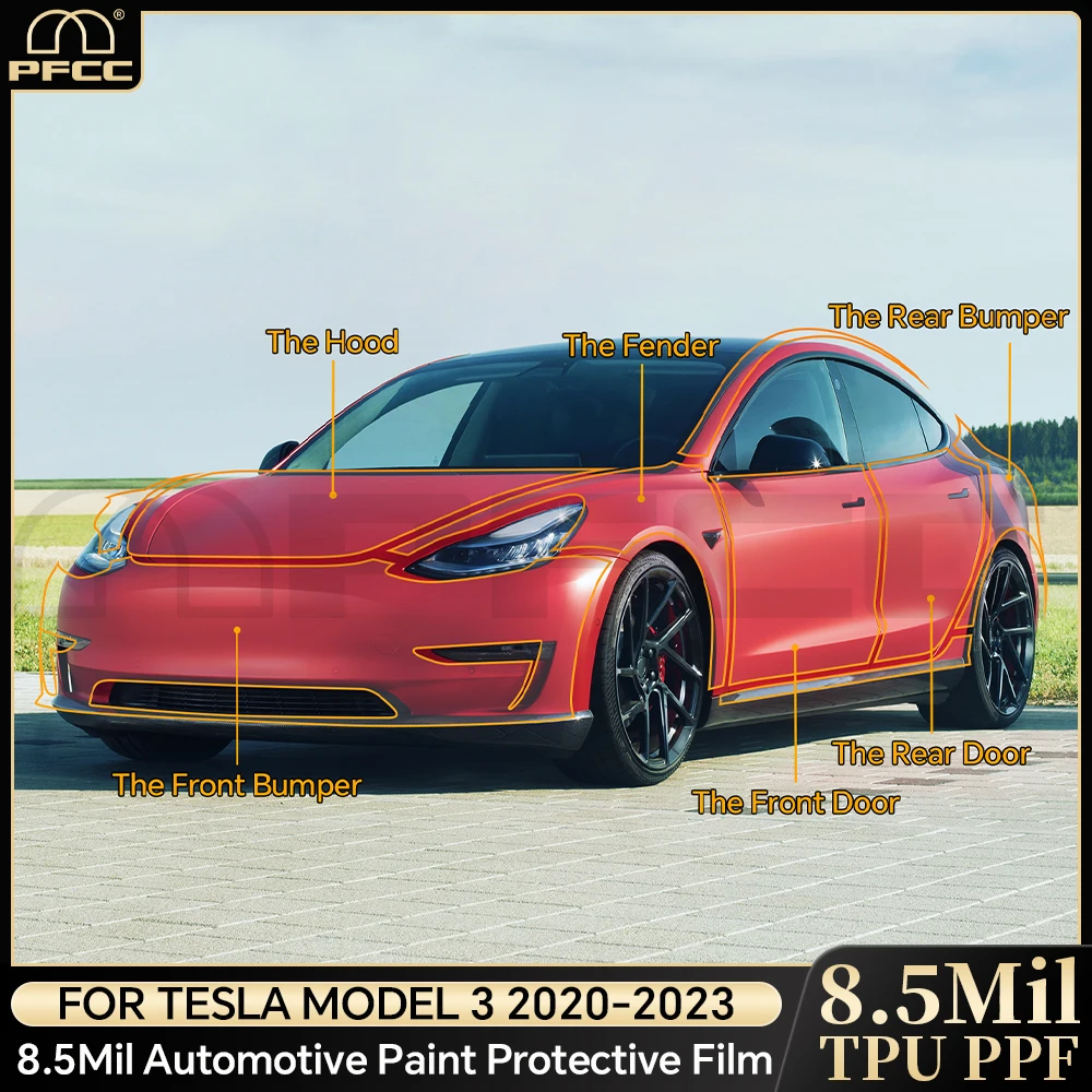 

Paint Protection Film for Tesla Model 3 2020-2023 8.5thick Pre Cut Car Clear TPU PPF Kit Transparent Sticker Auto Decoration