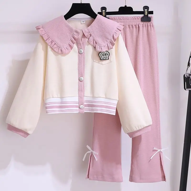 Sweatshirt Set Top & Pants 2-Piece Girls Autumn Winter Clothes Elementary Student Girl Clothing 10 Years Korean Children's 2025