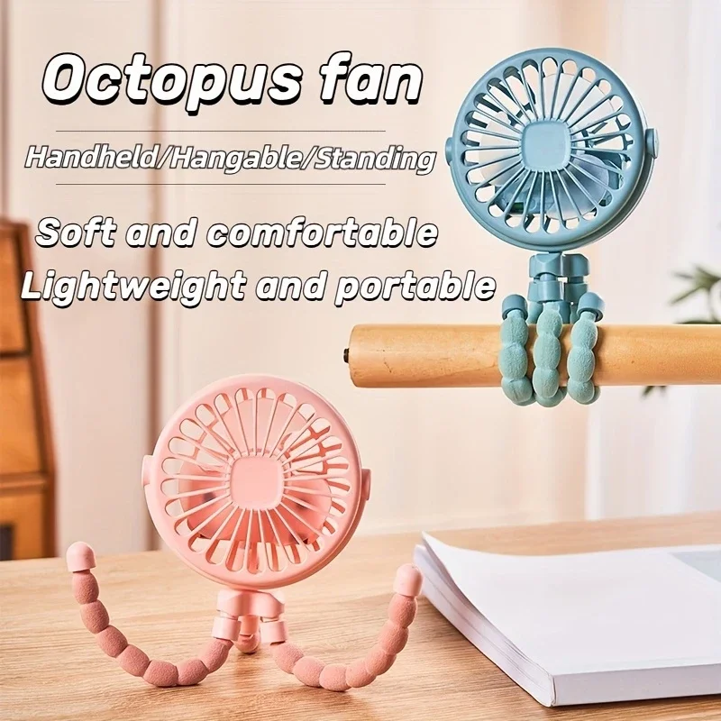 1 PC Nowy przenośny mini wentylator USB Octopus Regulowany wentylator ze światłem Elastyczny statyw do wózka Biurko Wielofunkcyjna scena