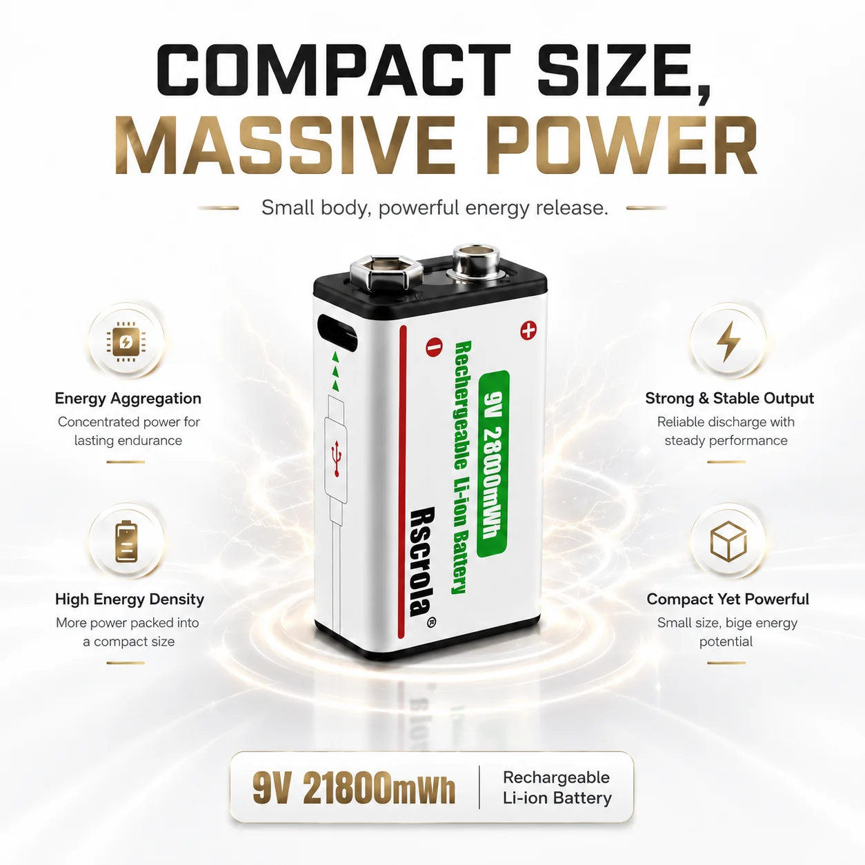 Long-Lasting 9V Lithium ion Rechargeable Battery 21800mWh High Capacity for Guitar Microphone Smoke Detector Pedal with Cable