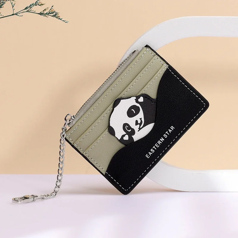 Lovely Panda Small Coin Wallets New Design Ultra-Thin Card Holder for Students Mini Zipper Purse Hangable Chain Cash Money Bag