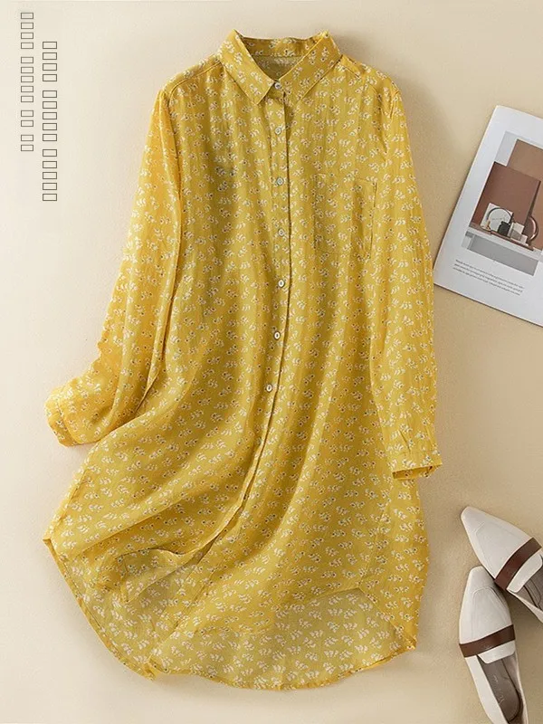 

Женский кардиган из хлопка и льна с цветочным принтом, свободного кроя, удлиненный, осенний, больших размеров, приталенный, средней длины, цветной