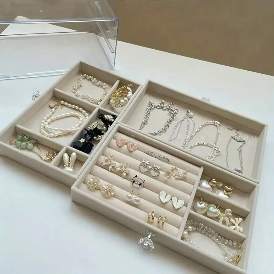 3-Layer Drawer Acrylic Jewelry Box, Transparent Organizer for Earrings & Rings