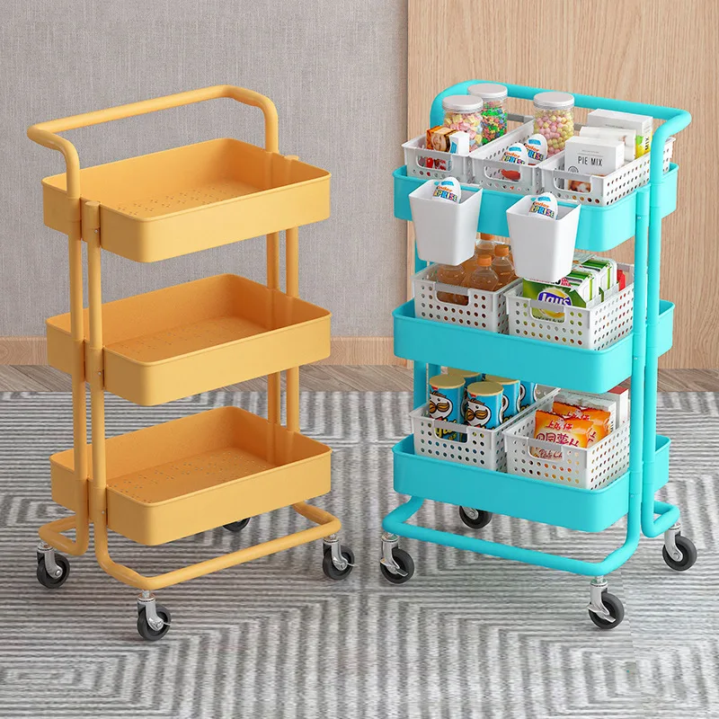 Small trolley shelf, floor-to-ceiling, three-story living room, mobile snack rack on wheels, beauty salon, bedside storage