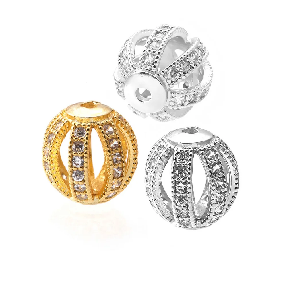 

4 шт., 18-каратное золото, латунь, циркон, полые круглые бусины-разделители, браслеты, бусины, высокое качество, ожерелье, серьги, аксессуары для изготовления