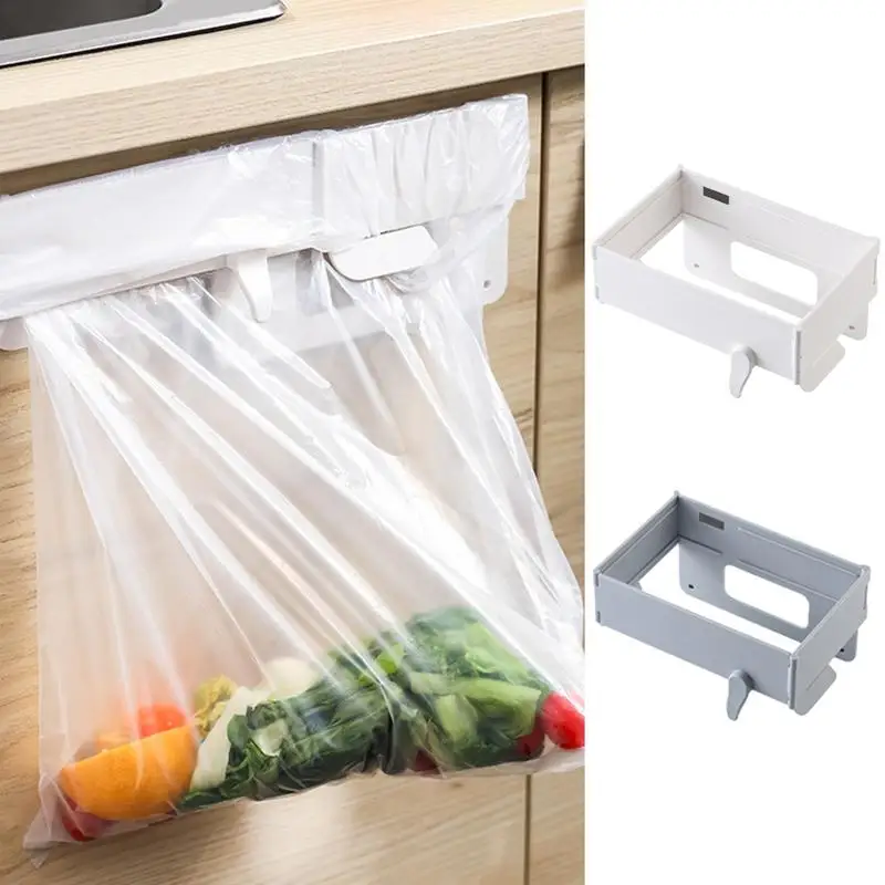 Foldable Garbage Bag Holder Over The Cabinet Door Trash Bag Rack Kitchen Hanging Trash Garbage Bags Shelf Kitchen Accessories