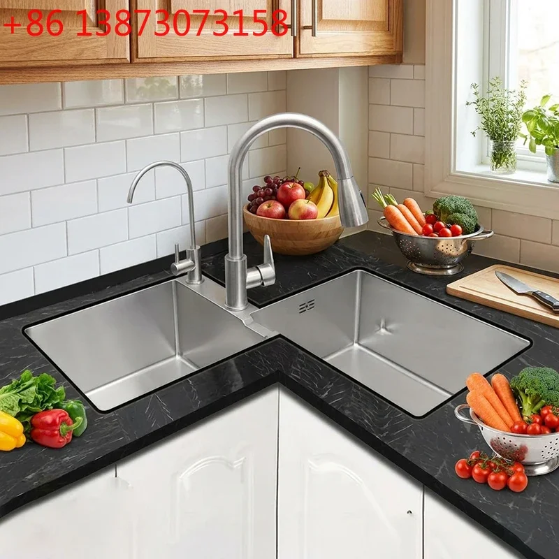 Creative Large Double Slot Corner Special-shaped Kitchen Sink Modern Stainless Steel Kitchen Sinks for Home Kitchen Accessories