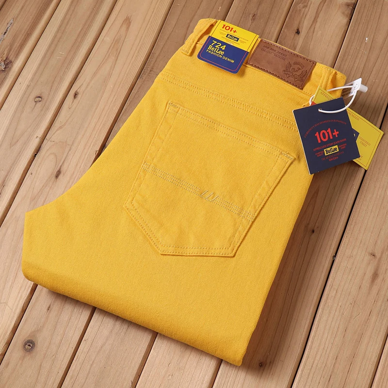 الجينز الأبيض الرجال موضة مستقيم مطاطا القطن الدنيم السراويل ربيع الخريف كل مباراة الأعمال بناطيل كاجوال الملابس الذكور