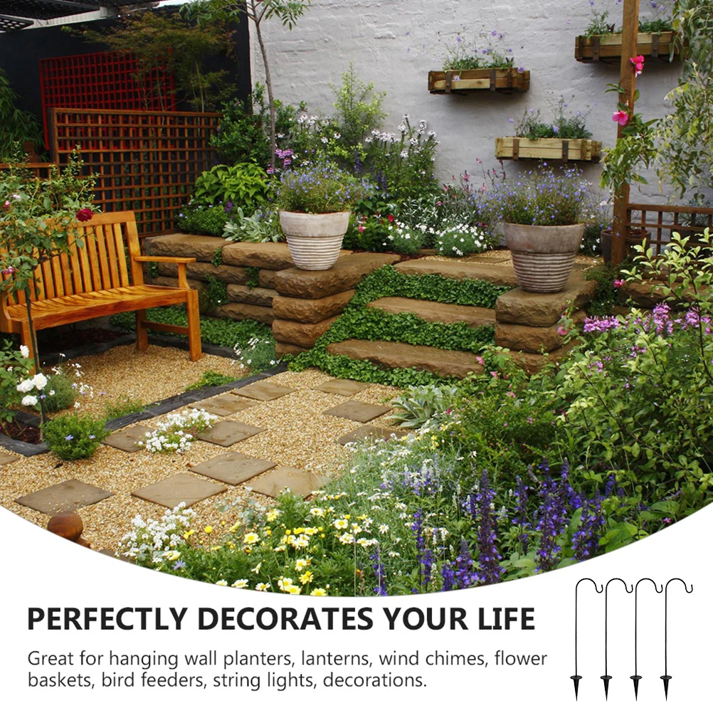 

4 pcs Garden Plant Stand Hanger Hooks Iron Shepherd Heavy Duty Outdoor Plant Stand Hanger Gardening Tool Rustic Vintage