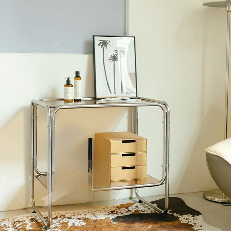 

Stainless steel double-layer mobile small coffee table sofa side table