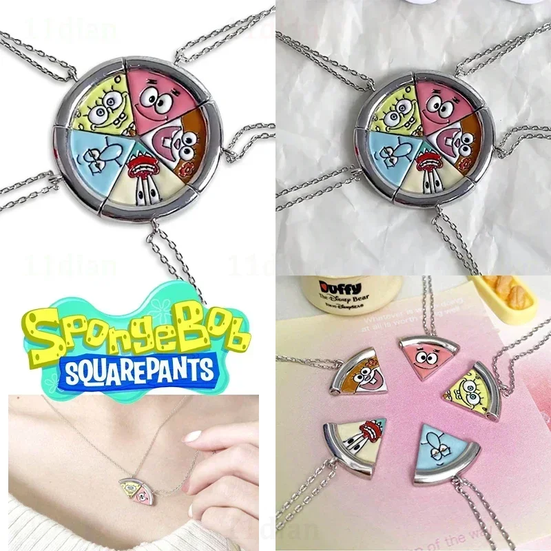 Sponge-bob Necklace Patricks Star Squidwards Cartoon Metal Friend Cute Couple Pendant Kids  Anime BFF Friendship Jewelry Toys