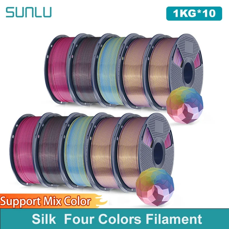 

SUNLU 10KG Silk PLA Plus Four Colors Filament 1KG 1.75mm Pla+ Rabinbow Four Colors Neatly Wound 3D Filament for 3D Printer