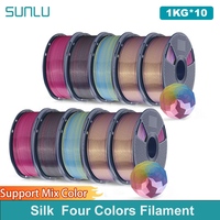 SUNLU 10KG Silk PLA Plus Four Colors Filament 1KG 1.75mm Pla+ Rabinbow Four Colors Neatly Wound 3D Filament for 3D Printer