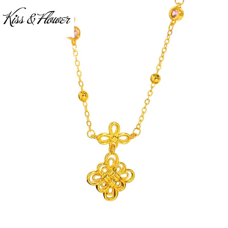 

KISS&FLOWER Gold Vintage Knot Necklace+Ring For Women Wedding Party Birthday Christmas Bride Mother Girlfriend Ladies Gifts JS92