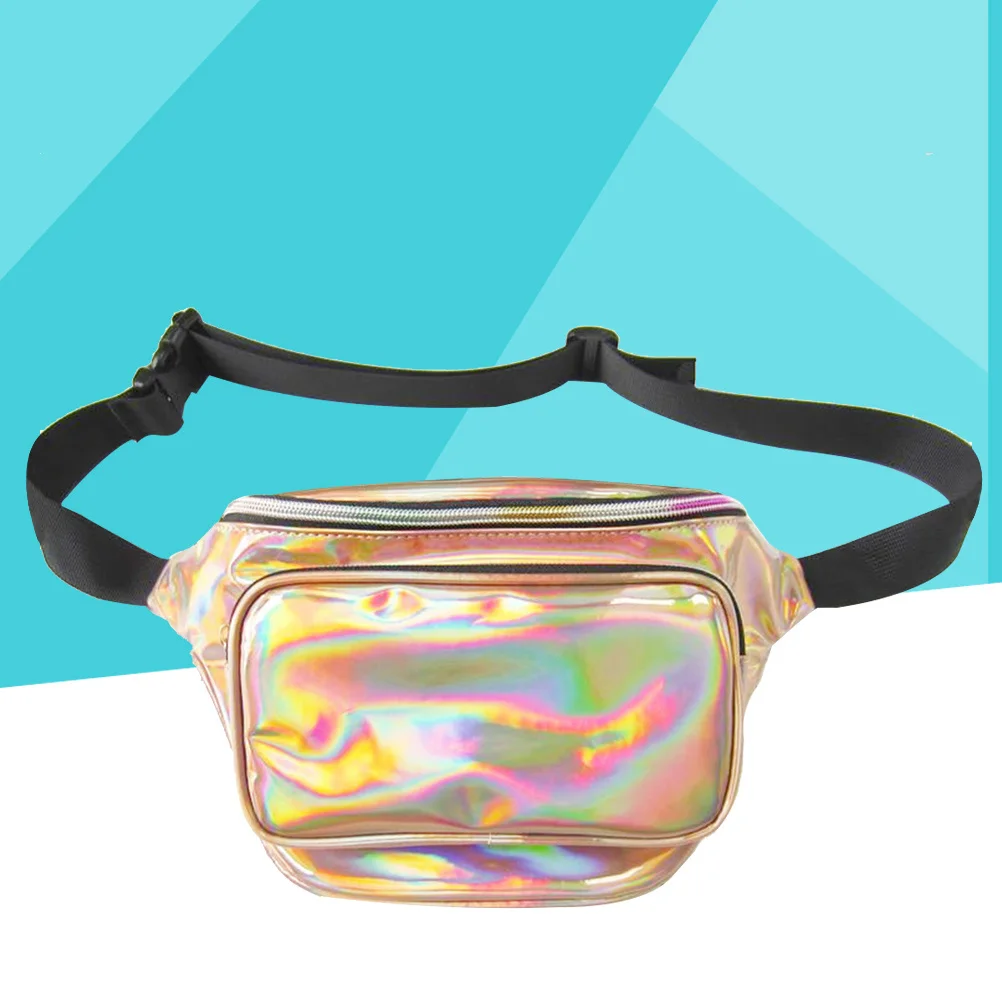 

Hologram Waist Bag Waterproof Shiny Neon Fanny Pack Durable Pu Lightweight Reflective Sunlight Colorful Rays