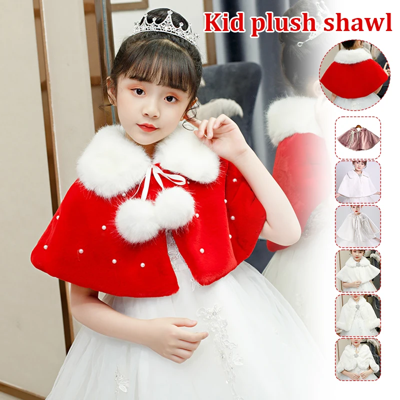 

Children Winter Wool Shawl Furry Fluffy Fur Cape Girls Warm Thick Shawl Shrug Faux Fur Cloak Poncho Party Scarf Wrap Coat