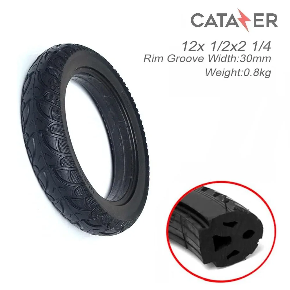 

12 1/2x2 1/4 Bicycle Solid Tire, CATAZER Rubber Durable 12 Inch Bike Tire Explosion Proof Wear-resistant Tyre for Electric Bike