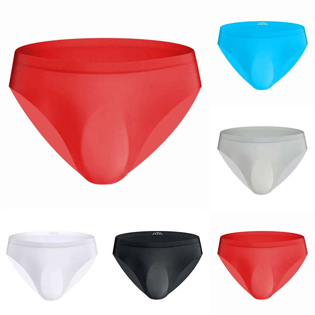 See Through Men's Ice Silk Elastic Soft Underwear Briefs U Convex Pouch Casual Daily Man Panties Underpants