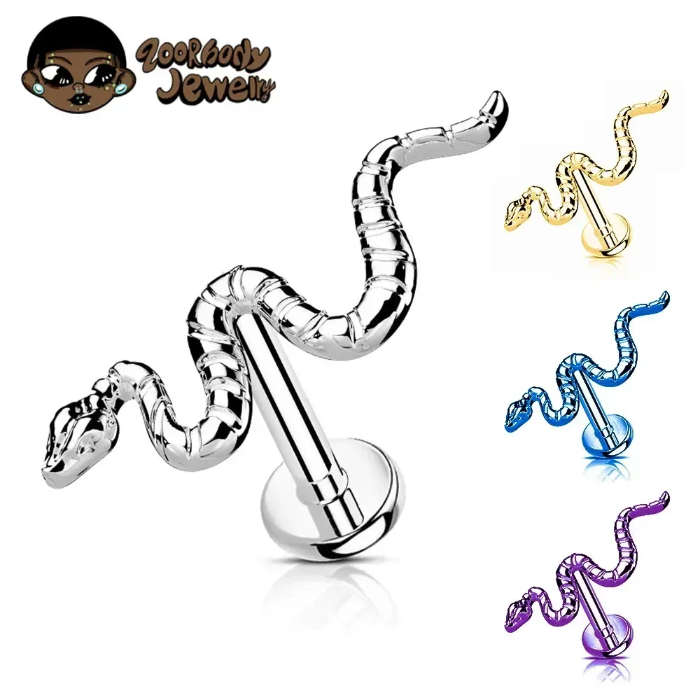 

ASTM F136 Titanium Snake Nose Piercing 16G 18G Internal Thread Labret Helix Cartilage Tragus Piercing Implant Grade Jewelry