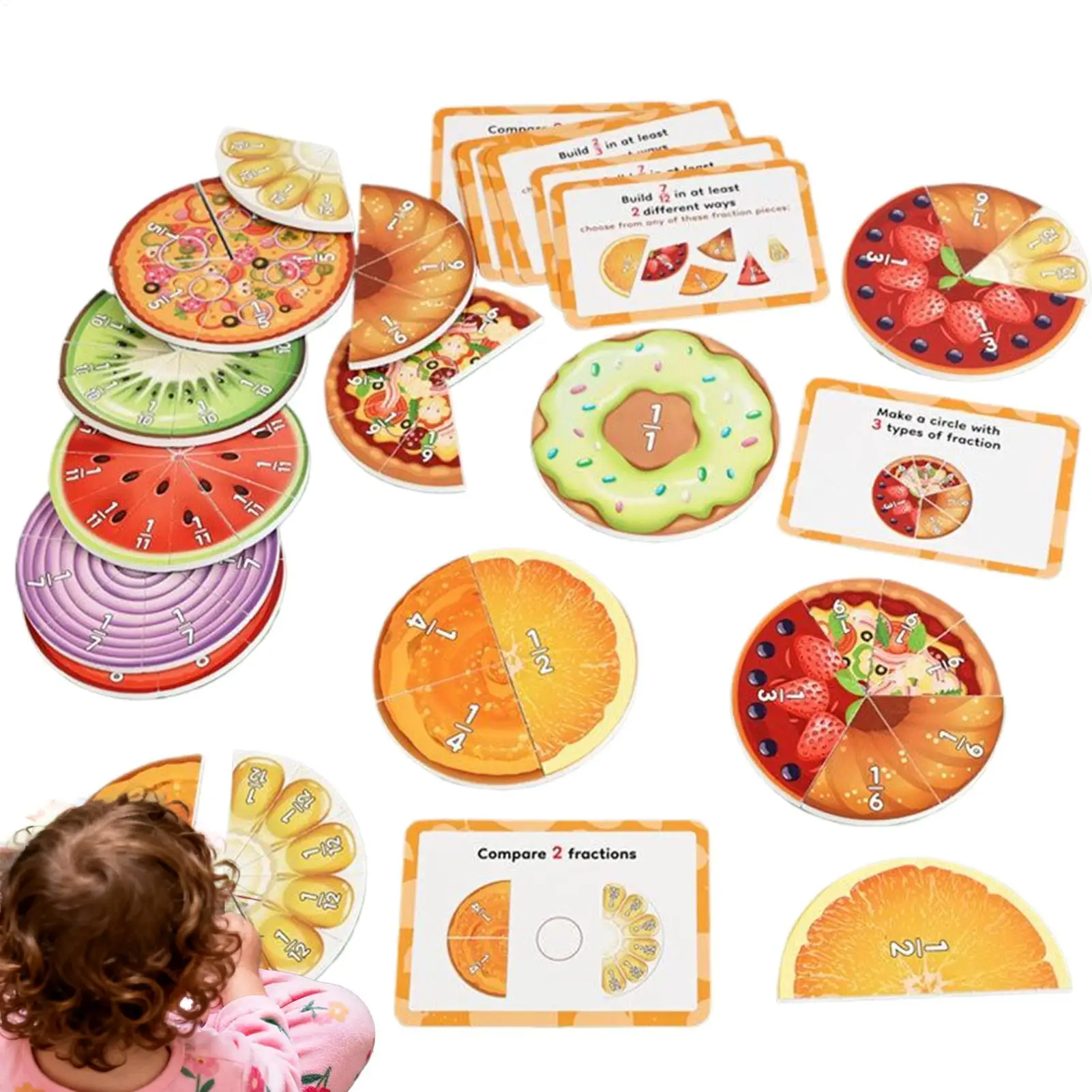 Magnetyczna tablica do nauki ułamków z owocami dla dzieci Montessori, narzędzie demonstracyjne do ćwiczeń dzielenia się na równych częściach.