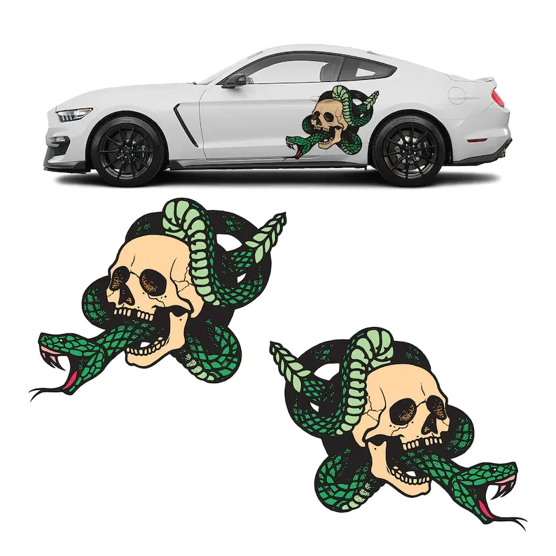 Skull And Snake Car Decal Livery 2 Piece Set Limited Edition Exclusively Designed In-house And Printed On Premium Vinyl Decorate