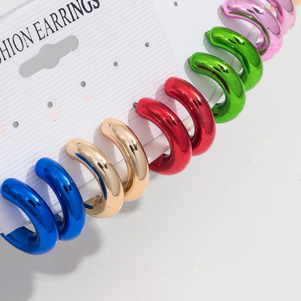 New 3pair/set Acrylic Small Circle Y2K Hoop Earrings for Women Smooth Metallic Color C-Shaped Huggies Earring Retro Jewelry Gift