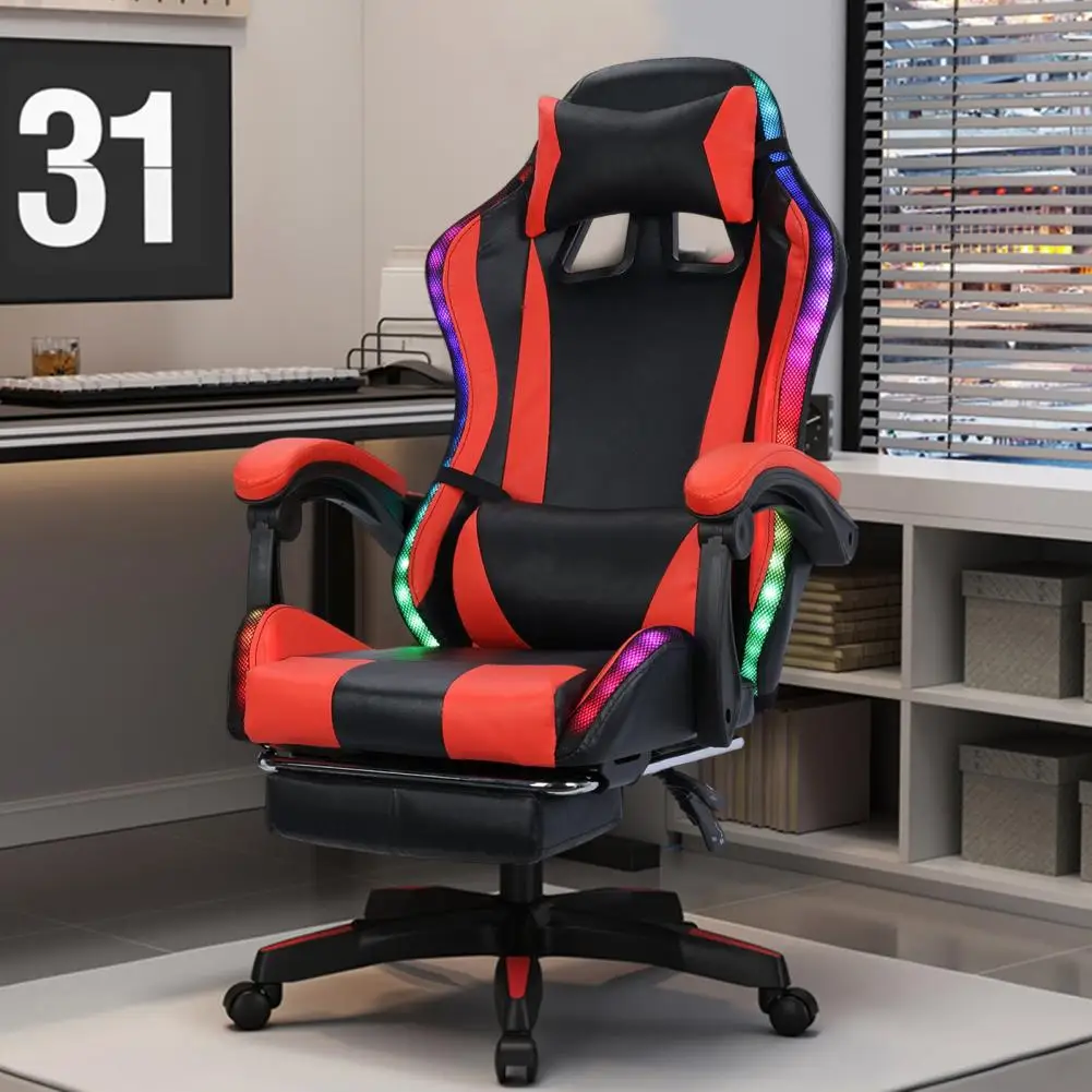 Gaming Chair with LED Lights, Ergonomic Massage Computer Gaming Chair with Height Adjustable, Video Game Chair High Back with Lu