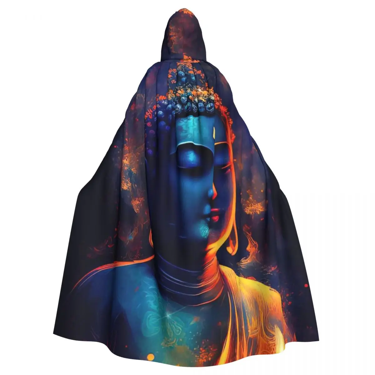 Buddha Art Drawing Hooded Cloak Halloween Party Cosplay Woman Men Adult Long Witchcraft Robe Hood