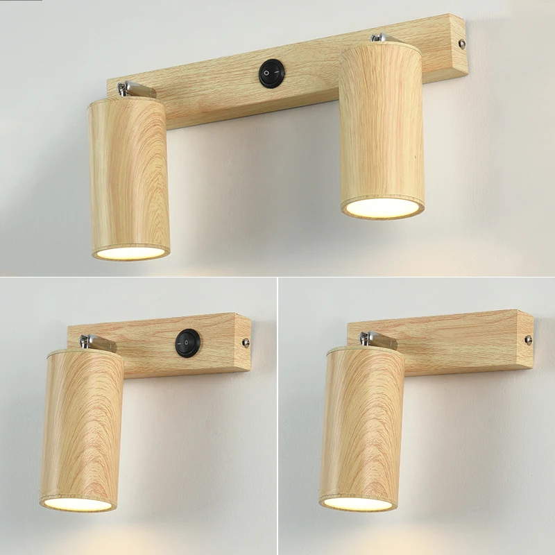 Wabi-sabi Style Nature Wood Walnut Grain Wall Lamps ON/OFF Switch Optional Bedroom Bedside Wall Light Wall Mounted Spotlight