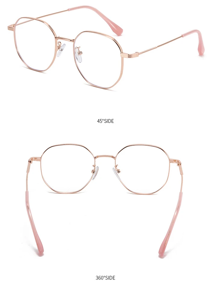 Metall Student Polygon Kurzsichtige Brille für Frauen Männer Roségold Rahmen Minus Sight Brillen Rezept 0-0,5 -0,75 bis -6,0 – Detail 6