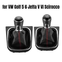 5 / 6 Speed Gear Shift Knob Lever & Boot Gaitor Black Leather Set for VW Golf 5 6 Jetta V VI Scirocco