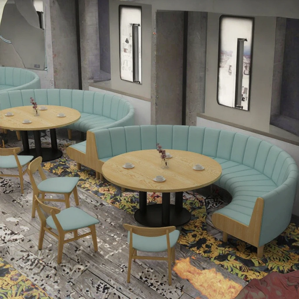 & Contemporary Modern Restaurant Furniture Wood Panel and Metal Dining Table Chair Set for Cafe and Hotel Outdoor PU Material