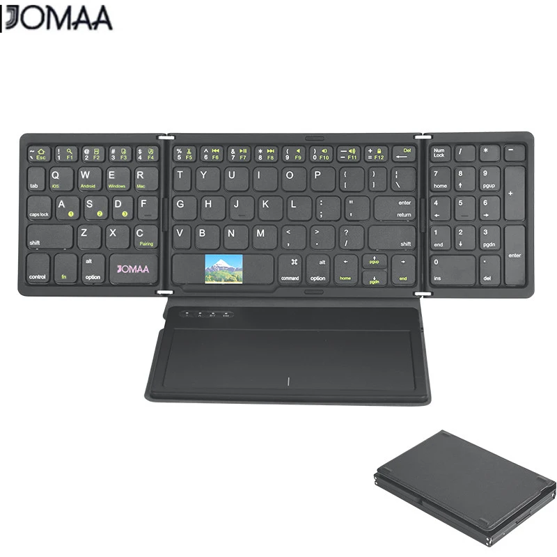 JOMAA Full zise Foldable Keyboard with Touchpad Numeric Pad Rechargeable Bluetooth Keyboard Folding for iPad Laptop Windows Mac