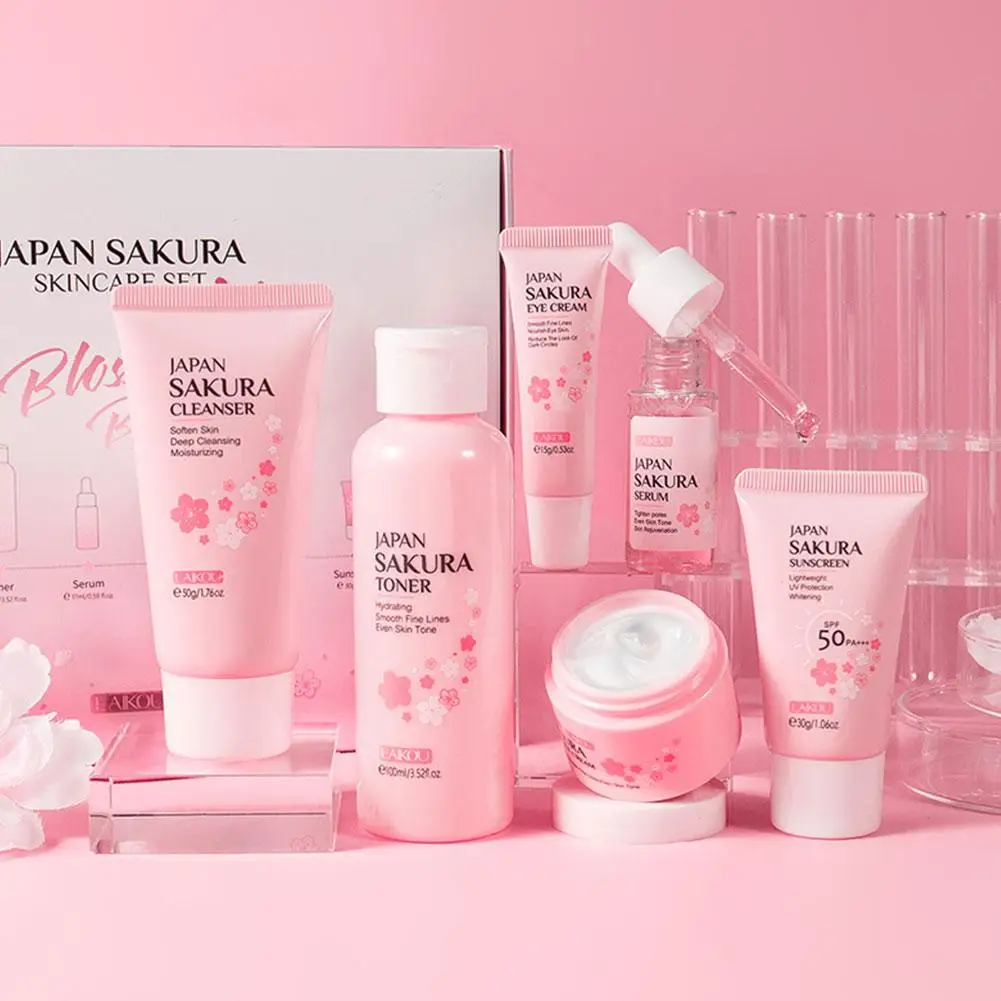 1set Sakura Skin Care Sets Facial Cleanser Face Cream Serum Toner Moisturizing Brightening Firming Hydrating Face Care Kit