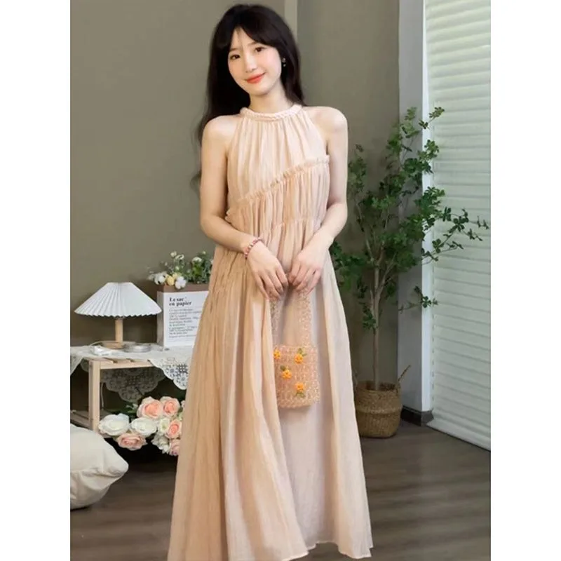 فستان فرنسي لربيع وصيف 2025 ذو مظهر جيد للغاية فستان نسائي طويل بدون أكمام بنصف موري قسم اللحوم #4