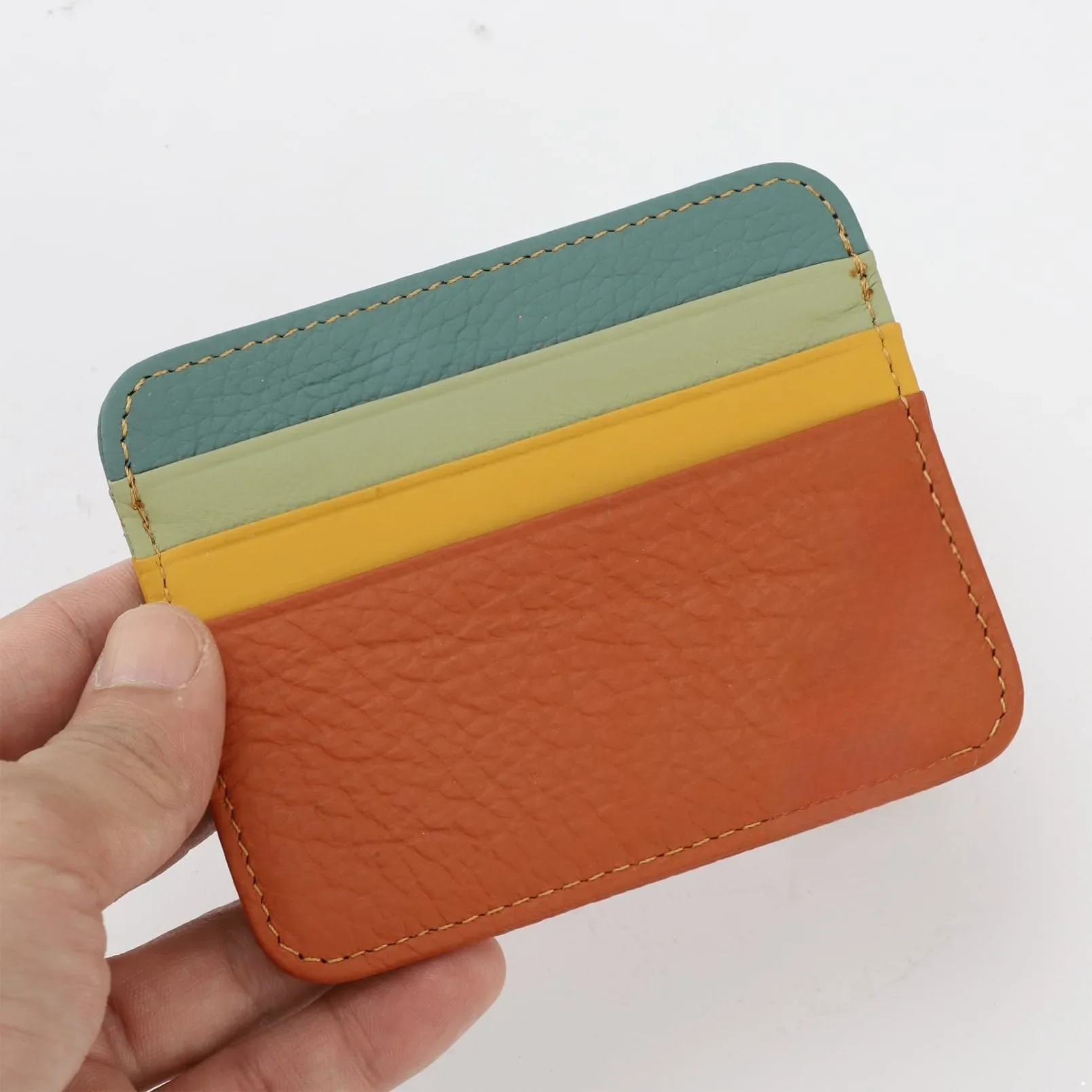 Genuine Leather Card Holder Thin Wallet for ID / Bank / Credit Cards Compact Cash, 6 Card Slots Small Business Card Holder