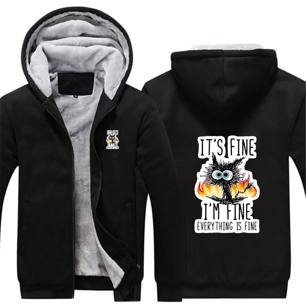 

Забавный крутой кот 202, осенне-зимняя мужская куртка на хлопковой подкладке, все в порядке, теплое пальто премиум-класса с принтом логотипа, толстовки