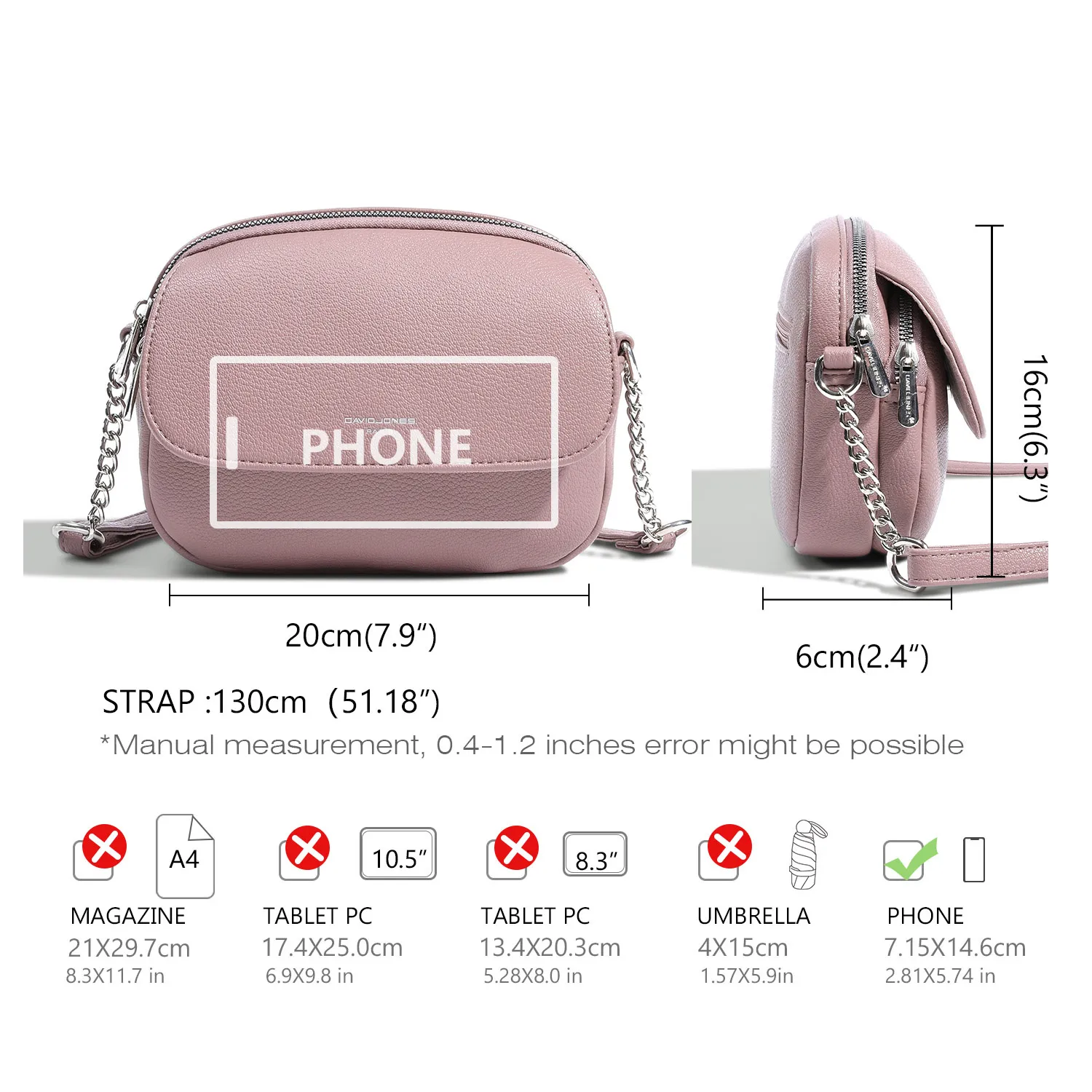 New 2024 David Jones Lady Fashion Shoulder Bag Student School Bookbag Women Handbag Waterproof Female Crossbody Bag PU Leather