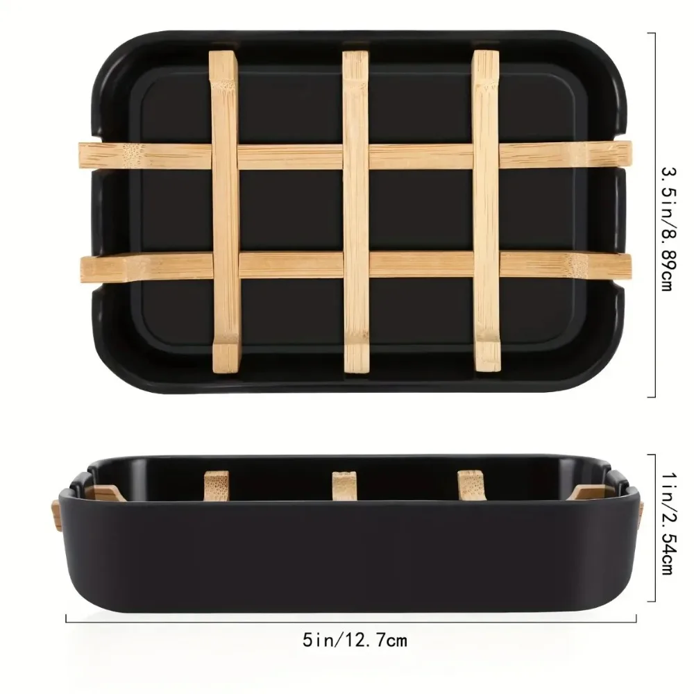 New 1Pc Bamboo Soap Bamboo Eco-friendly Portable Soap Dish with Handcrafted Wooden Holder and Tray for Bathroom Storage