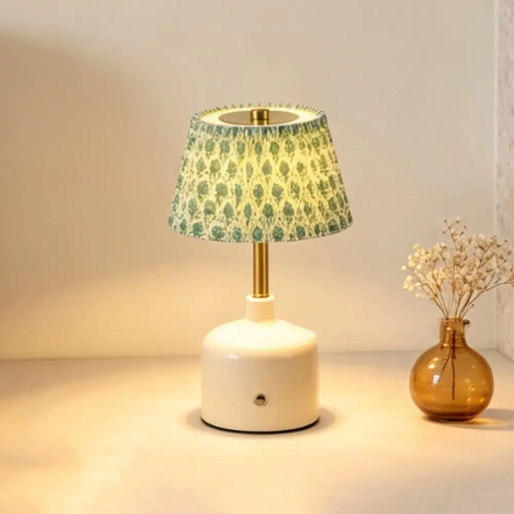 Night Light Pleated Design Desk Lamp Touch Control Ruffled Skirt Table Lamp Cream Color Modern Minimalist Night Light Bedside