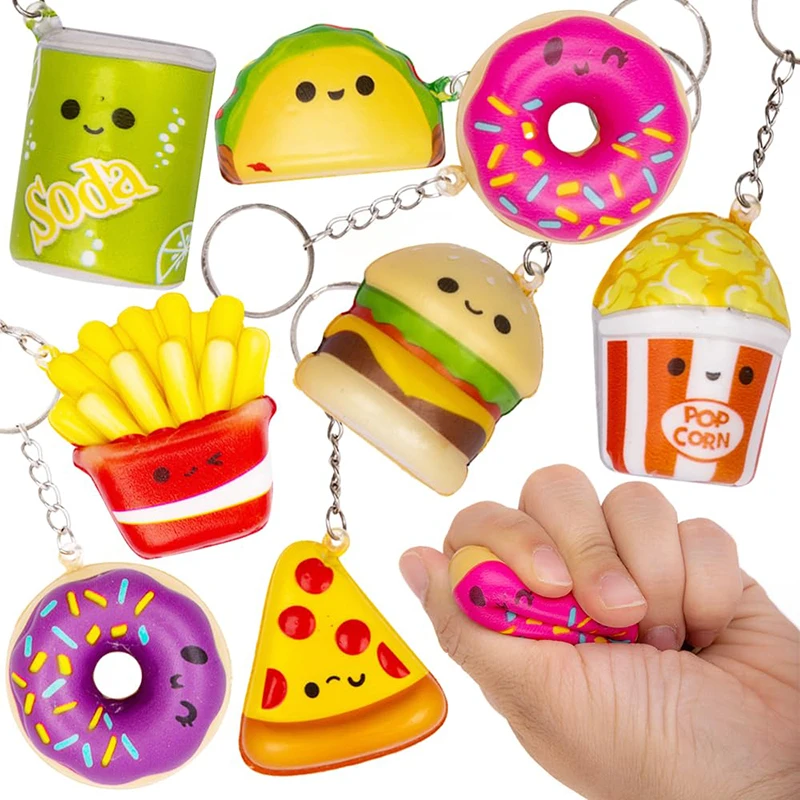 6Pcs Simulated Food Donut Fries Squish Stress Relief Toys for Kids Birthday Party Favors Classroom Rewards Gift Goodie Filler