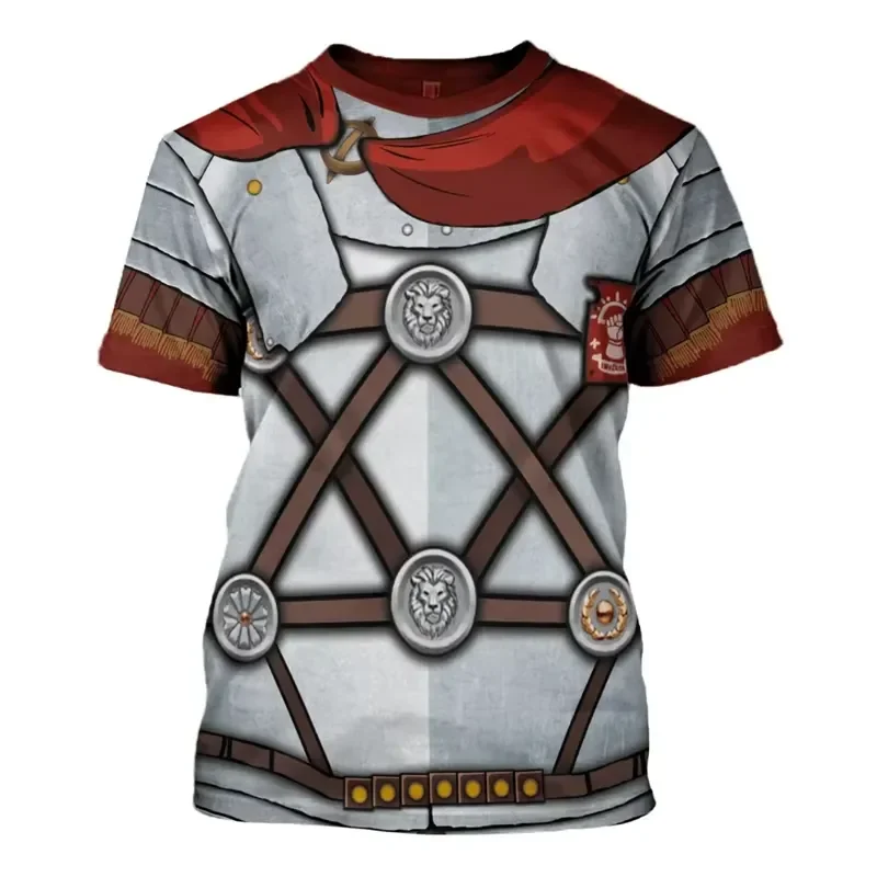 2026 Medieval Holy Roman Empire Knight Themed 3D Graphic T Shirt for Men Casual Short Sleeve Vintage Streetwear Top