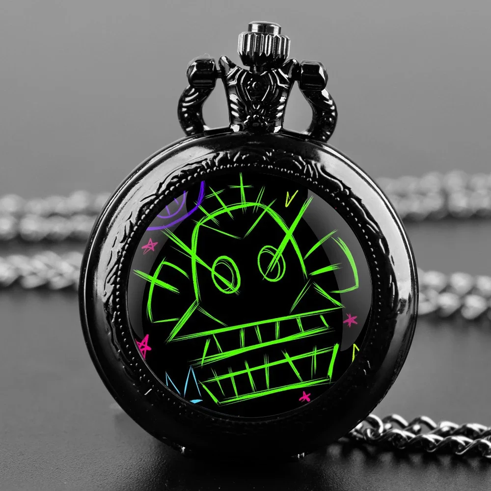 Arcane Jinx Boom Monkey Glass Dome Pocket Watch with Chain Necklace Vintage Quartz Pendant Watches Mens Women Gifts