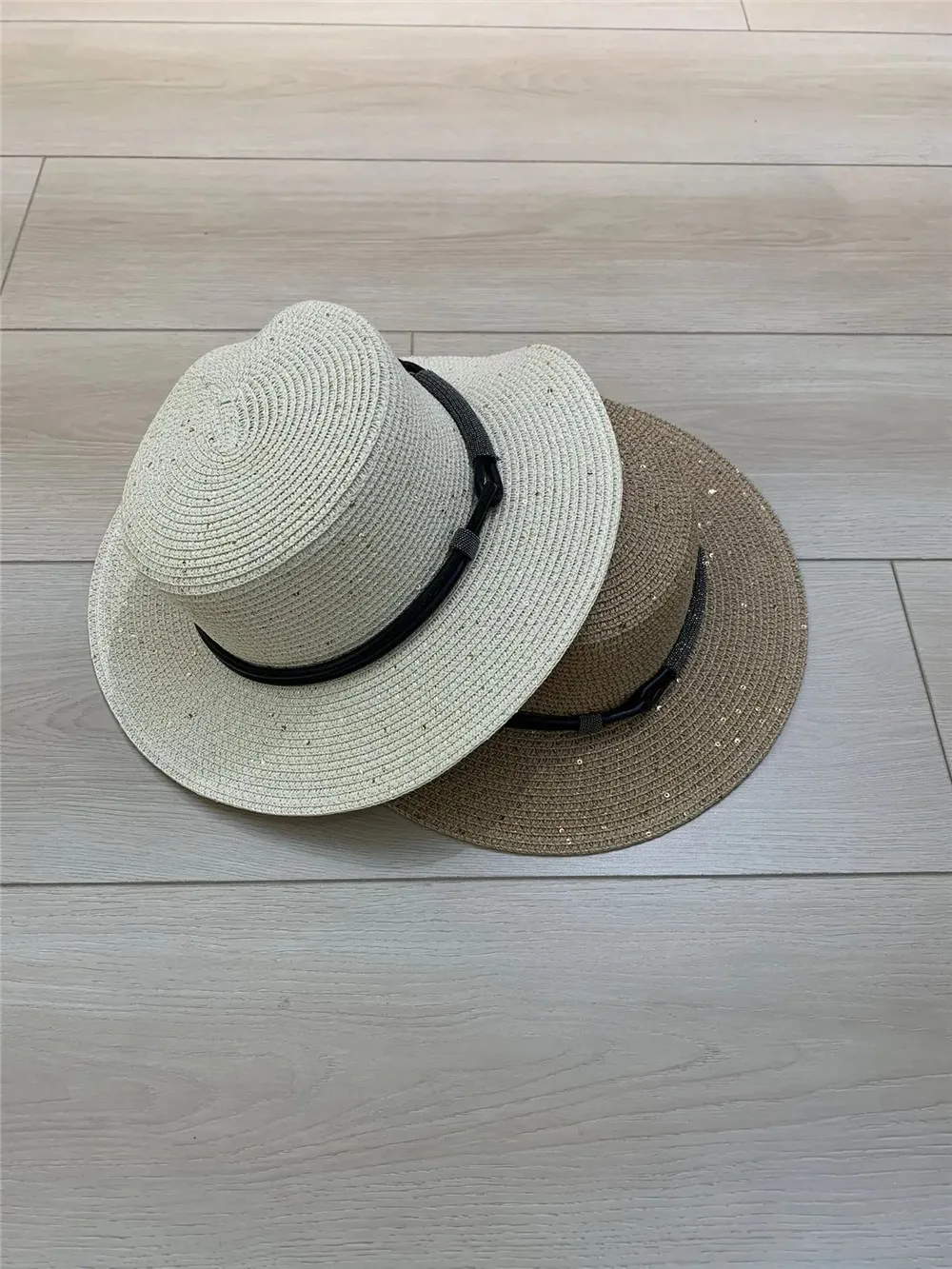 

High Quality Women'S Hat Bead Chain Sequins Braided Straw Hat Sun Hat Beach Hats Summer New