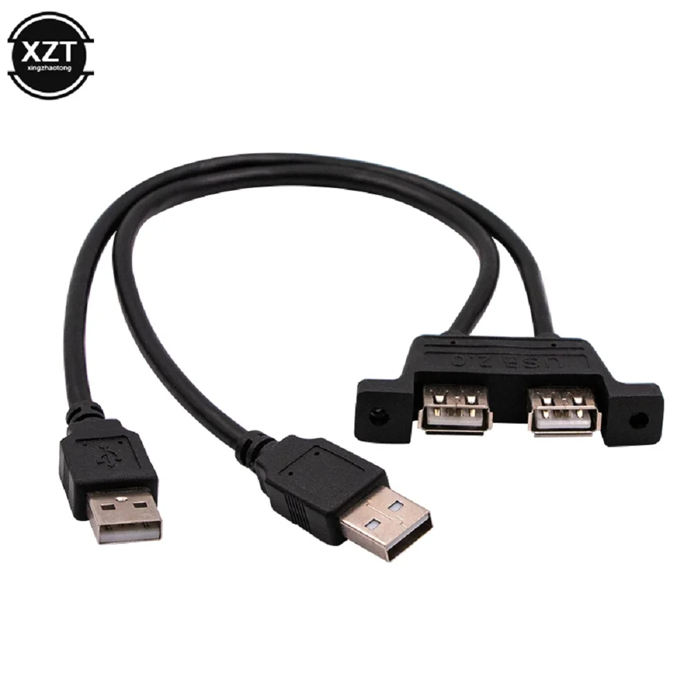 Bochara Dual USB 2.0 Male to Dual USB 2.0 Female USB 2.0 Extension Cable with Screw Panel Mount Male to Female 0.3M 0.5M Cable