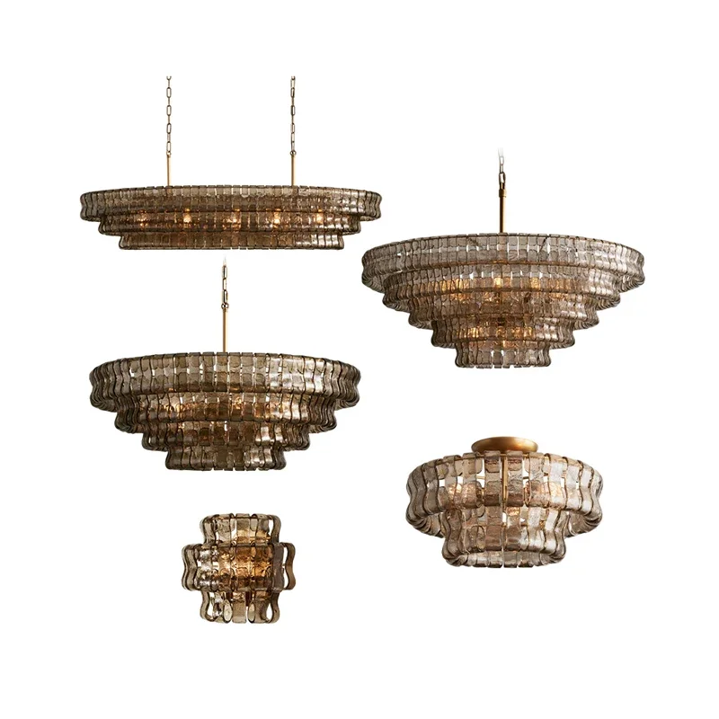Golden Postmodern Luxury Home Decoration Led Round Transparent Glass Chandelier Luster Living Room Dining Room Light Indoor Hang