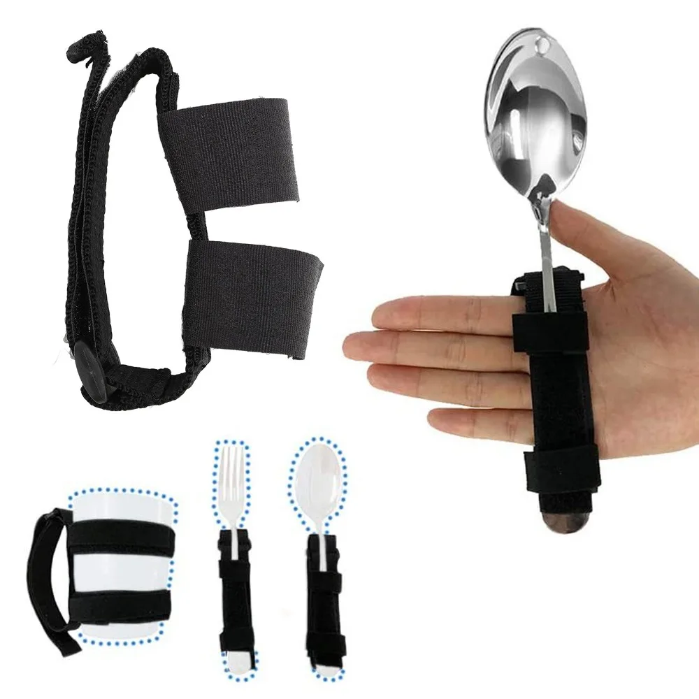 Webbing+plastic Buckle Meal Assist Hand Strap Black Length 33.2cm Adaptive Cutlery Holder Mobility Impaired Dining Tool