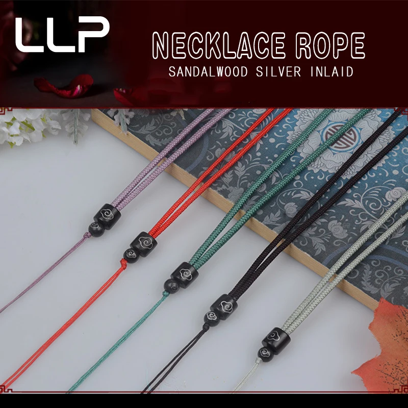 5pcs Necklace Rope Diy Hand-Woven Sandalwood Silver Inlaid Pendant Agate Crystal Jewelry Lanyard