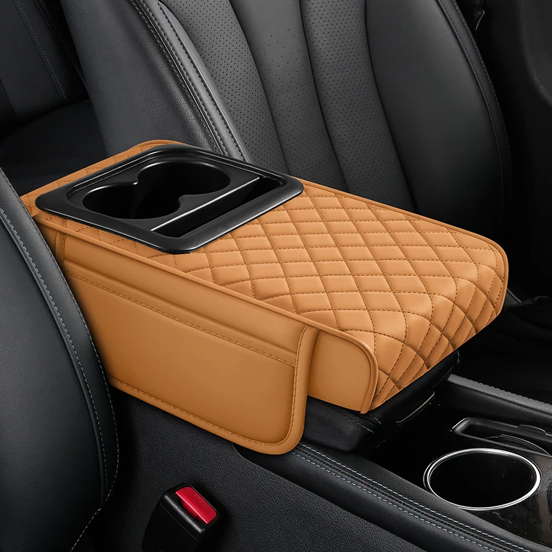 New minimalist car armrest box height pad protective cover multifunctional practical leather storage box car tissue box